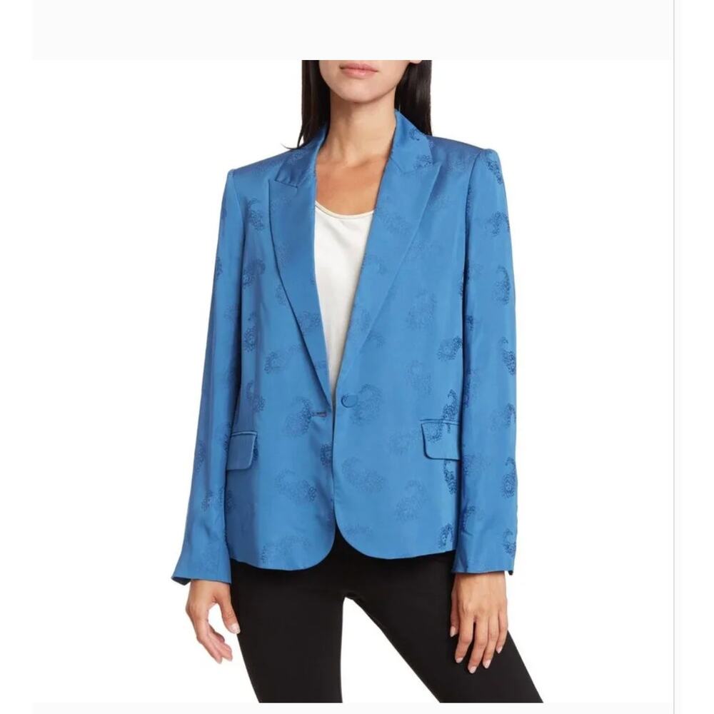 ZADIG & VOLTAIRE Victor Jac Jacquard Paisley Blazer 10 42 Blue Jacket Academia